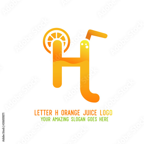 Letter H Orange Juice Logo Template Design Vector Illustration on White Background - Fresh Drink and Beverage Logo for Company - Cafe and Restaurant

