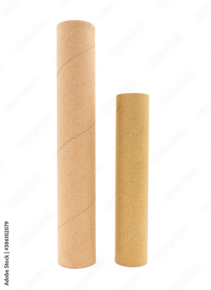 Long Kraft Empty Paper Tube Closeup On White Background Long Kraft Empty Paper Tube Closeup On White Background