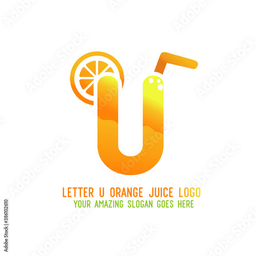 Letter U Orange Juice Logo Template Design Vector Illustration on White Background - Fresh Drink and Beverage Logo for Company - Cafe and Restaurant
