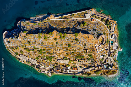 Fortress Spinalonga in Greece from above   Fortress Spinalonga auf Kreta aus der Luft