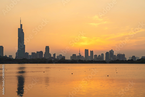Sunset beautiful skyline of Nanjing City, Jiangsu, China © onlyyouqj