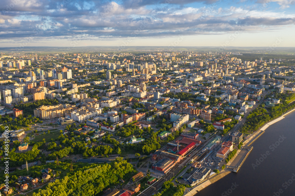 Obraz premium Perm, a large city of the Urals, the capital of the Perm Territory from a bird's eye view, drone photography.