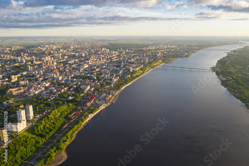 Aerial view, drone photography, panorama of Perm, Ural region of Russia.