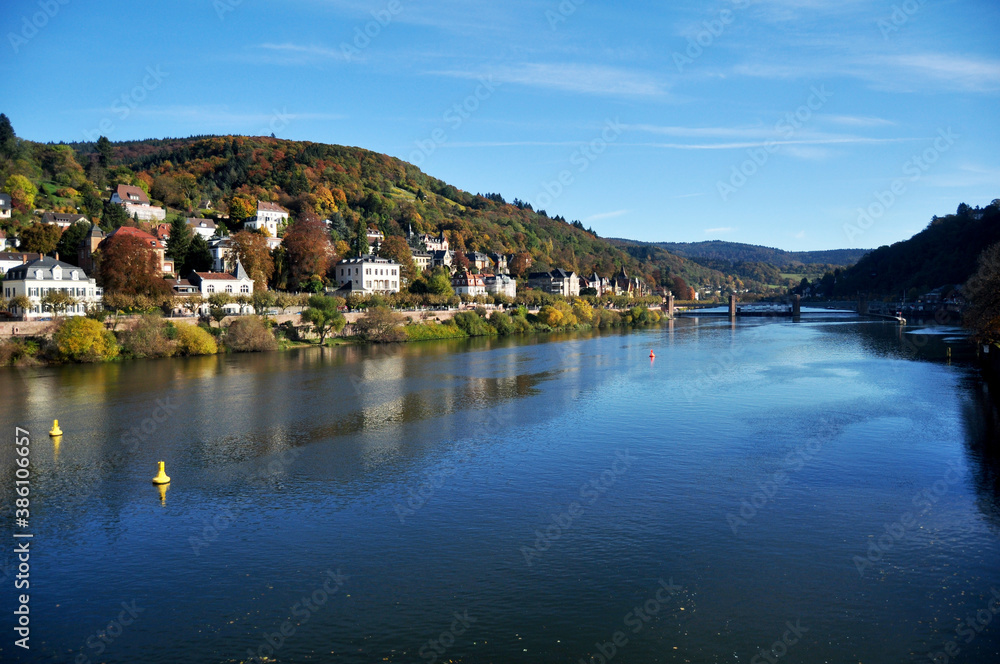 View landscape and cityscape classic modern building for people living riverside of Heidelberger old town with Rhine Neckar river at Heidelberg city on November 1, 2016 in Baden Wurttemberg, Germany