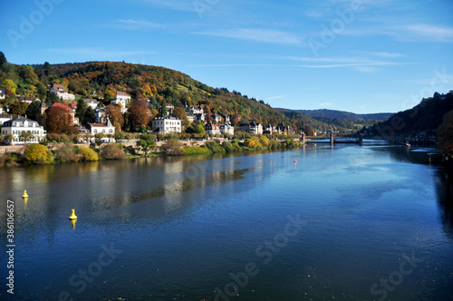 View landscape and cityscape classic modern building for people living riverside of Heidelberger old town with Rhine Neckar river at Heidelberg city on November 1, 2016 in Baden Wurttemberg, Germany