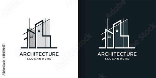 Architecture logo part 2 with line art style, building, unique, Premium Vector