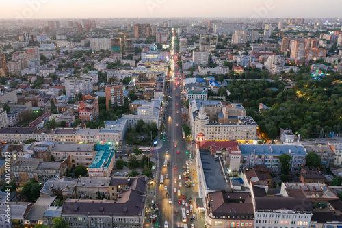 Bild auf Leinwand ROSTOV-ON-DON, RUSSIA - SEPTEMBER 2020: Evening panorama of Rostov-on-Don, Budennovsky prospect towards the outskirts of the city