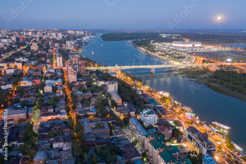 evening panorama of the center of Rostov on Don, a view of the Don River and local attractions