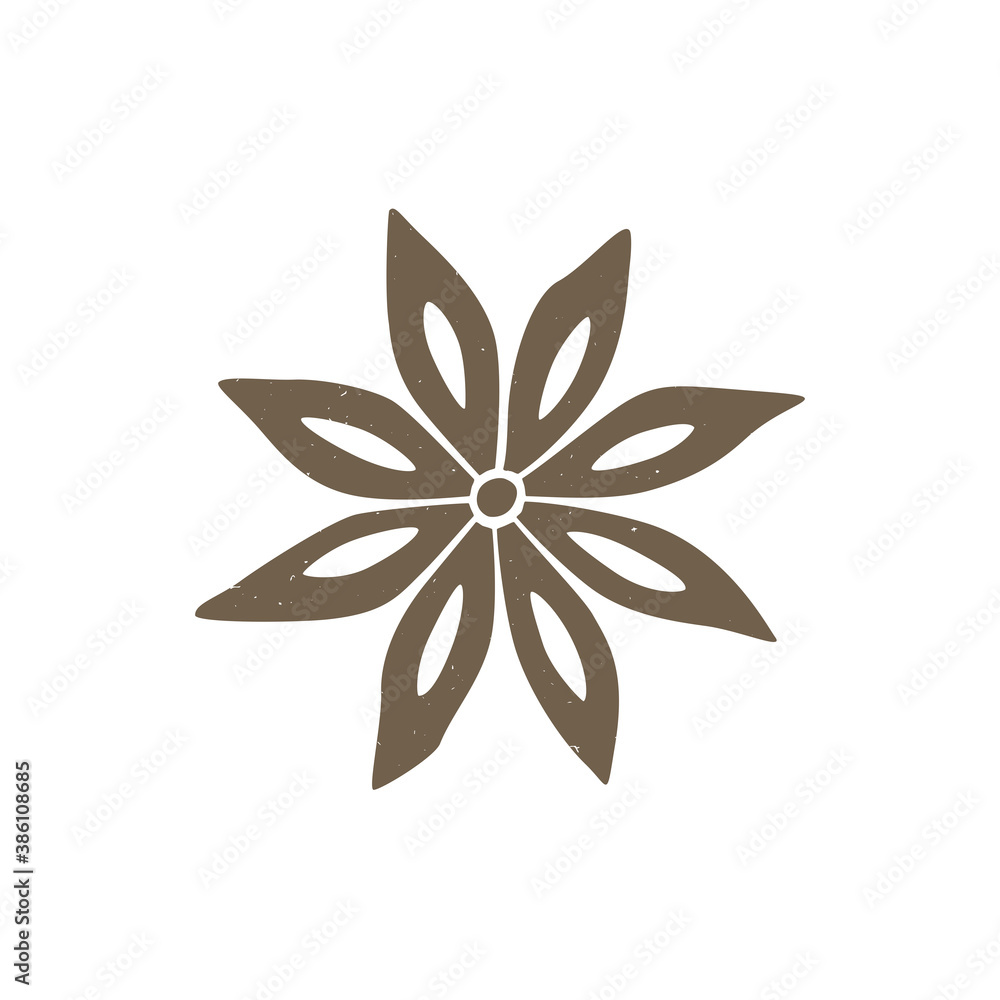 Cute anise star on transparent background. Cozy spice pictogram original design. Vector shabby hand drawn illustration