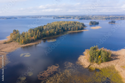 Autumn landscape on Lake Vuoksa, Russian nature
