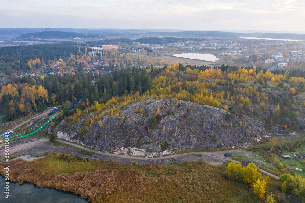 Sortavala, a Karelian city on the shores of Lake Ladoga. The famous Kuhavuori Mountain and Wakkosalmi Park