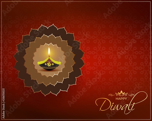 Vector greeting of Happy Diwali, Dipawali, Indian festival, festival of lights, diya lamp, oil lamp, colorful geometrical background.