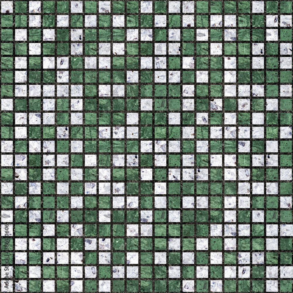 Fototapeta premium Mosaic in white and green marble. Element for interior design. Ceramic tile. Seamless texture