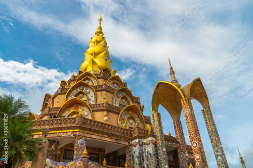 beautiful golden pavilion of Wat Phachonkeaw decorat with jewerys and stonds .build on Khao Kho hill very beautiful and famous landmark in Thailand.