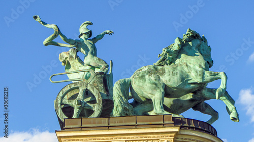 Photography Close up of the statues in Heroes' Square, one of the major squares in Budapest, Hungary