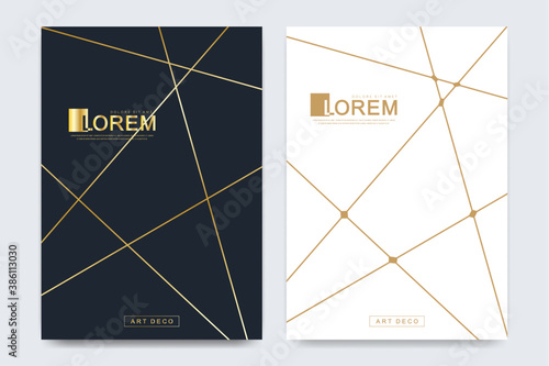 Modern vector template for brochure, leaflet, flyer, advert, cover, magazine or annual report in the A4 size. Golden company style for brandbook and guideline. Art deco style.