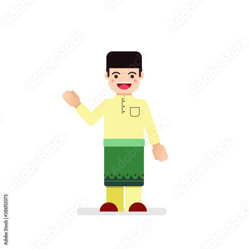 Muslim malay traditional costume cartoon characters