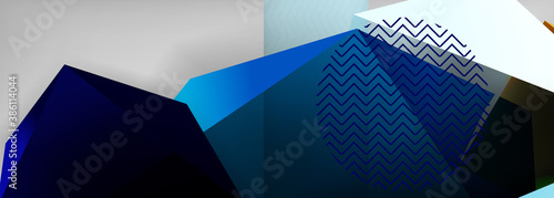 Low poly 3d geometric shapes, minimal abstract background. Vector illustrations for covers, banners, flyers and posters and other