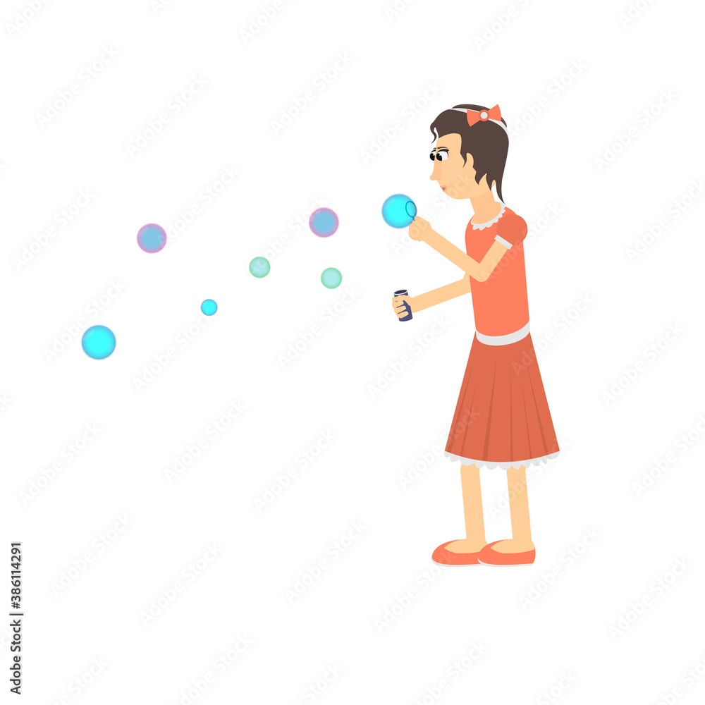 Girl with soap bubbles. Play with soap bubbles, vector illustration Girl with soap bubbles. Play with soap bubbles, vector illustration