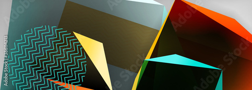 Low poly 3d geometric shapes, minimal abstract background. Vector illustrations for covers, banners, flyers and posters and other
