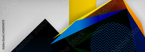 Low poly 3d geometric shapes, minimal abstract background. Vector illustrations for covers, banners, flyers and posters and other