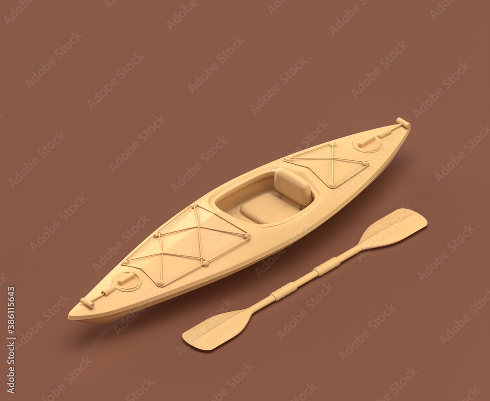 Isometric canoe, camping object and scene, monochrome yellow camping equipment on brown background, 3D Rendering Isometric canoe, camping object and scene, monochrome yellow camping equipment on brown background, 3D Rendering