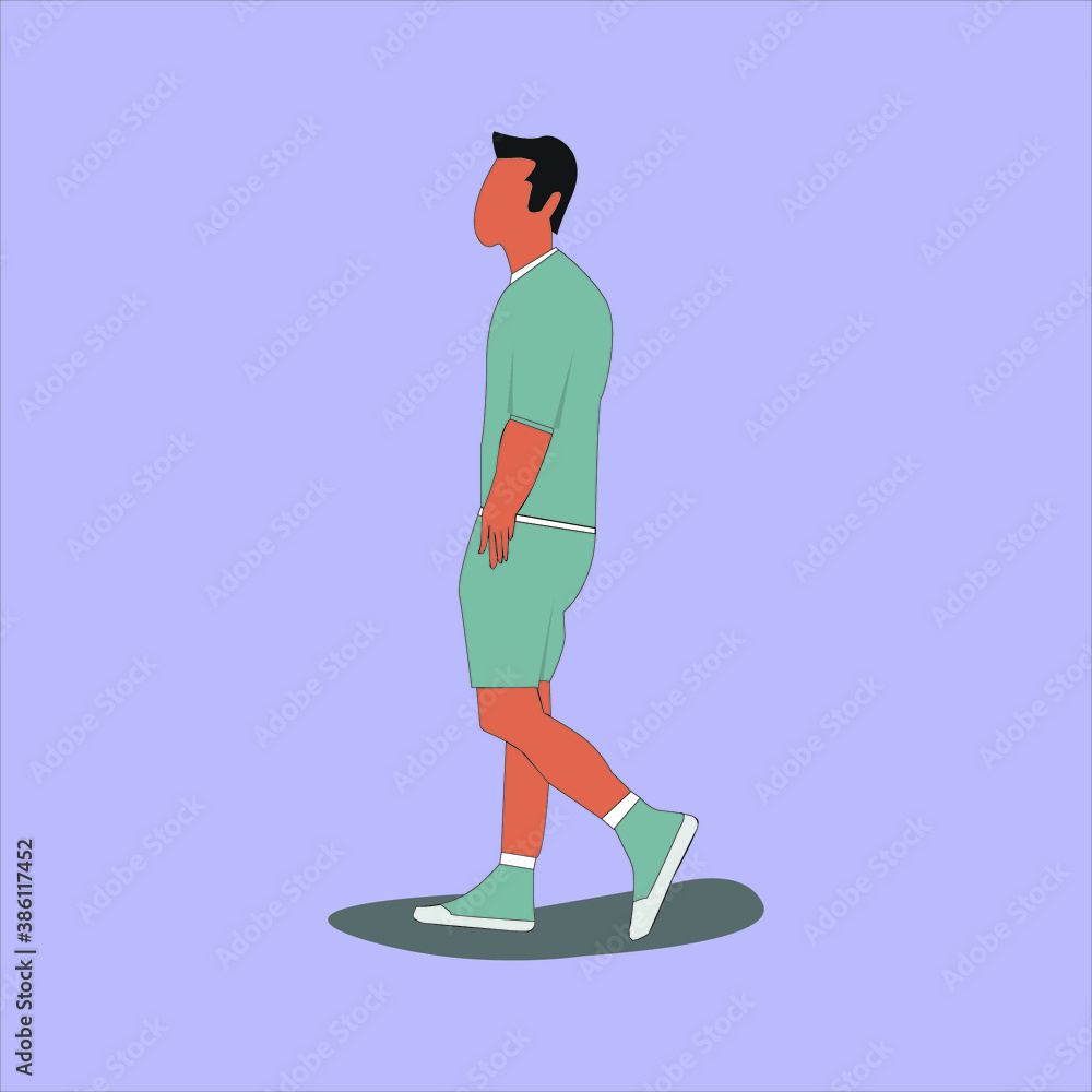 Vector illustration of a man walking casually wearing a sports suit and sports shoes