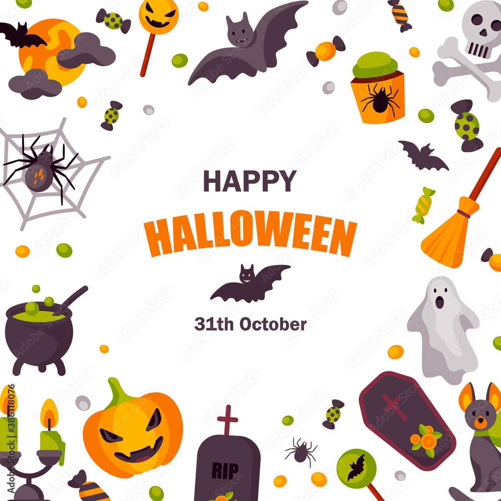 Halloween cute square banner. Space for text. Vector illustration Halloween cute square banner. Space for text. Vector illustration