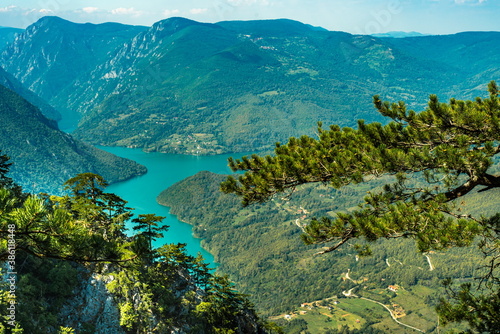 Perucac lake and river Drina from Tara mountain in Serbia photo