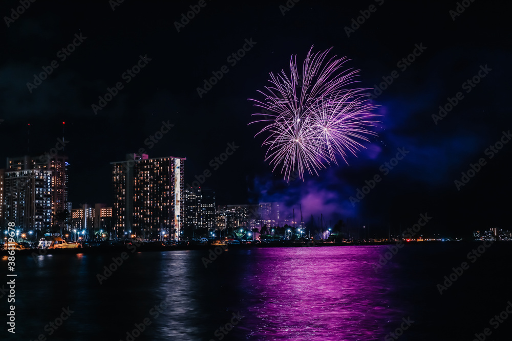 Fireworks in Waikiki, Honolulu, Oahu, Hawaii