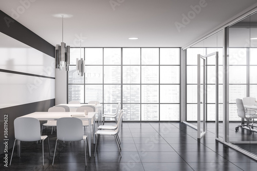 Gray and white office meeting room