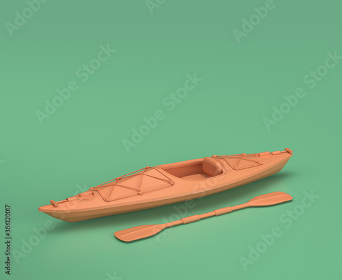 Isometric canoe, camping object and scene, monochrome yellow camping equipment on green background, 3D Rendering © markOfshell