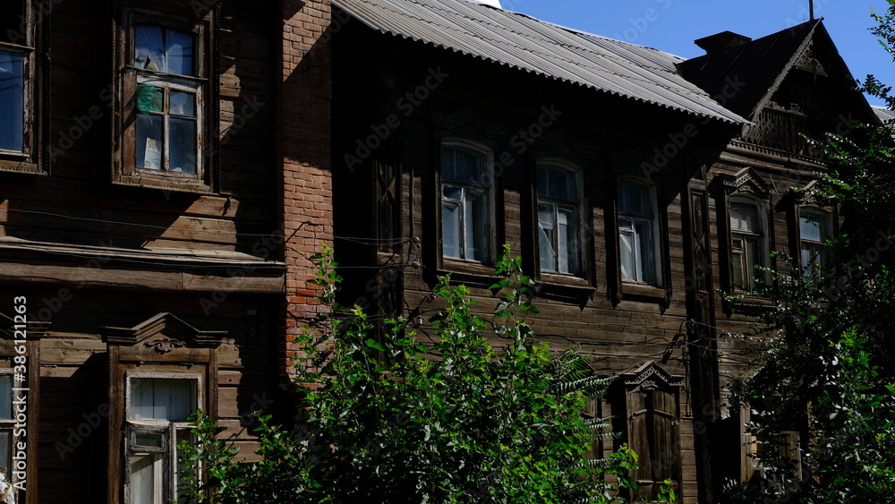 
Details and elements of the facade of the building.
Russian architecture, background image for web design.