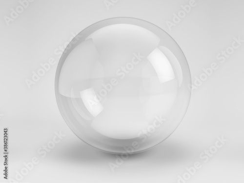 Transparent Empty Glass sphere dome. Bell jar, exhibition display case, dust cover on light gray background. 3d rendering