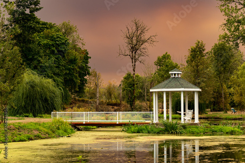 gardens and flowers and marriage gazebo during wildfires