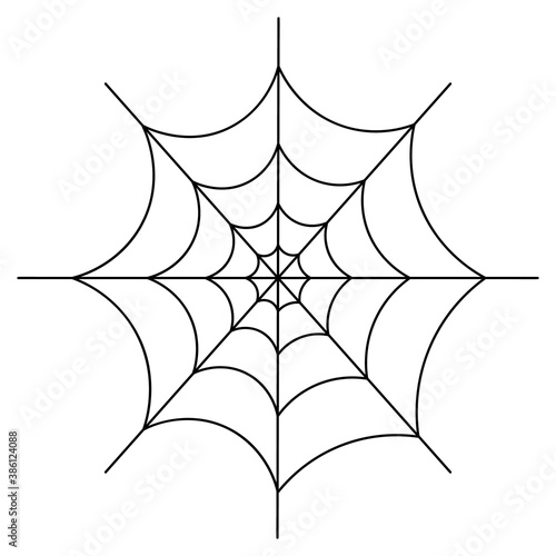 Spider web. Sketch. Silhouette. A sticky victim trap. Vector illustration. Thin thread. Outline on an isolated white background. Hunter ambush. Intricate network. Halloween symbol. All Saints Day. 