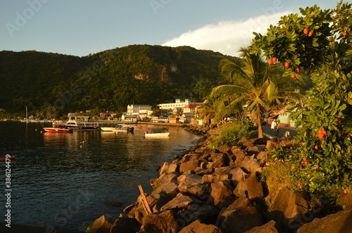 The stunning bay of Soufriere at the foot of the two Piton mountains in Saint Lucia, Caribbean Ocean photo