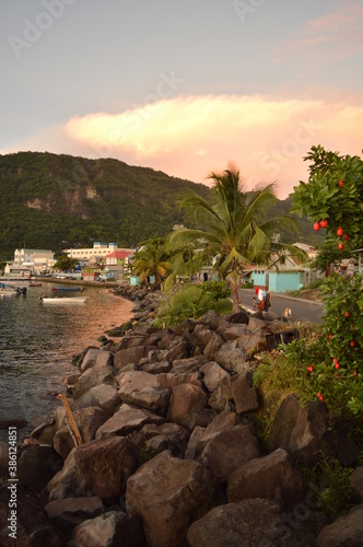 The stunning bay of Soufriere at the foot of the two Piton mountains in Saint Lucia, Caribbean Ocean photo