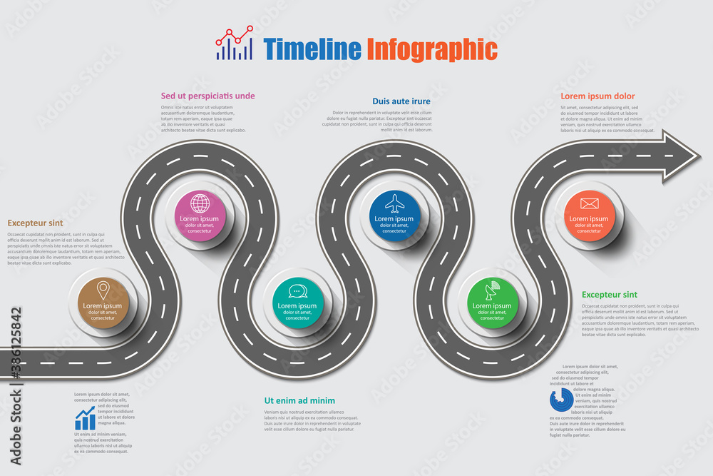 Business roadmap timeline infographic template with pointers designed ...