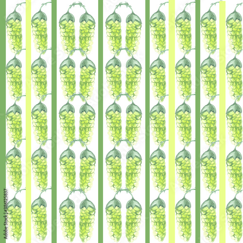 watercolor seamless striped green plants pattern