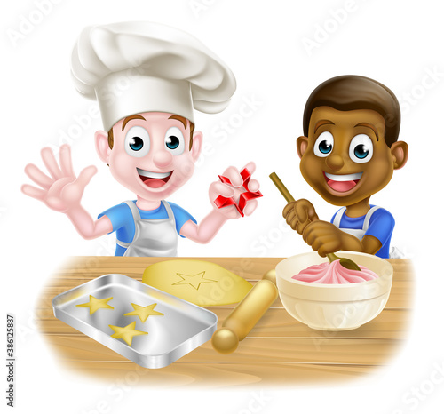 Cartoon boys, one black one...