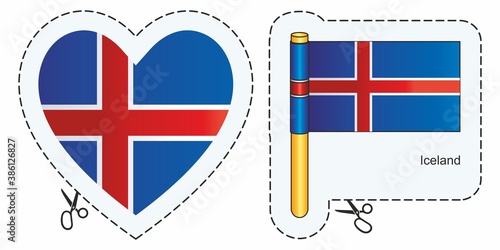 Flag of Iceland. Vector cut sign here, isolated on white. Can be used for design, stickers, souvenirs.