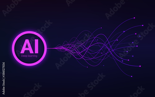 AI. artificial intelligence concept of neural networks. Abstract technology wavy background. Deep learning visualization. Wave equalizer. Vector illustration