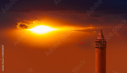 Galata Tower at amazing sunset - Istanbul, Turkey