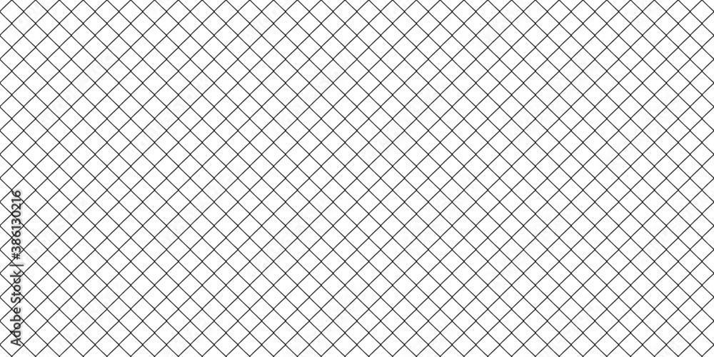 Square wire fence mesh. Illustration of seamless square mesh pattern (repeatable). Seamless metal grid pattern in vector. Lattice mesh texture. - obrazy, fototapety, plakaty 