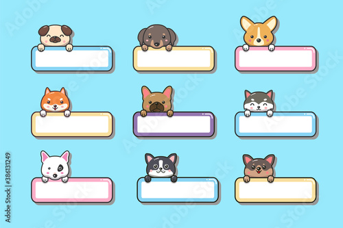 Cute baby dog with label name cartoon hand drawn style