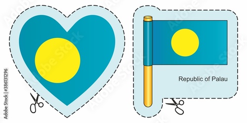 Flag of Palau. Vector cut sign here, isolated on white. Can be used for design, stickers, souvenirs