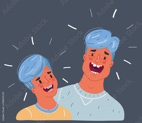 Happy father and son family portrait cartoon vector isolated background illustration