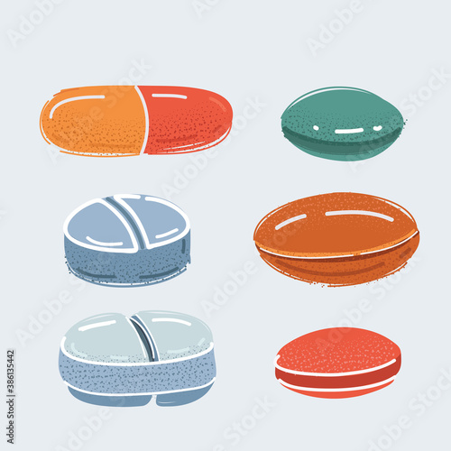 Colorful medicine pills and capsules cartoon isolated background vector illustration