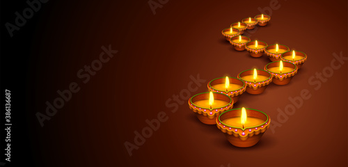 illustration of burning diya on Happy Diwali Holiday background for light festival of India